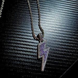 Cernucci Iced Lightning Bolt Necklace- White Gold, 24IN Chain